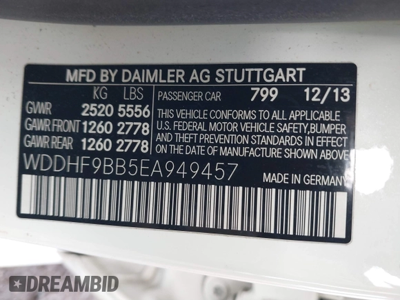 2014 Mercedes-Benz E 550 Sport with VIN WDDHF9BB5EA949457, listed as a IAAI auction lot 41128583 with 99,248 mi miles and . Bid and sale history available at DreamBid. Image 9.