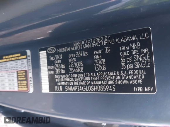 2025 Hyundai Santa Fe SEL z VIN 5NMP24GL0SH085943, wystawiony jako IAAI lot #42103295 z przebiegiem 10 270 mil mil oraz . Historia ofert i sprzedaży dostępna na DreamBid. Obrazek 9.
