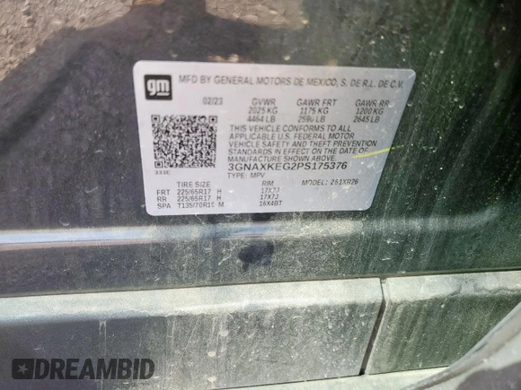 2023 Chevrolet Equinox LT with VIN 3GNAXKEG2PS175376, listed as a Copart auction lot 58244925 with 41,710 mi miles and Salvage title. Bid and sale history available at DreamBid. Image 13.