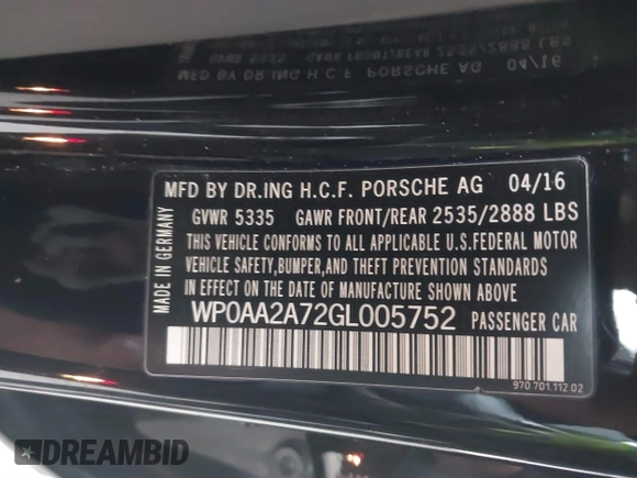 2016 Porsche Panamera 4 z VIN WP0AA2A72GL005752, wystawiony jako IAAI lot #41869840 z przebiegiem 114 719 mil mil oraz . Historia ofert i sprzedaży dostępna na DreamBid. Obrazek 9.