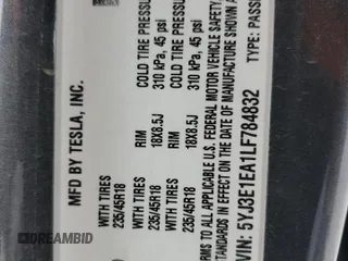 2020 Tesla Model 3 Standard Range Plus z VIN 5YJ3E1EA1LF784832, wystawiony jako Copart lot #57912995 z przebiegiem 77 665 mil mil oraz Szkoda całkowita • Salvage title. Historia ofert i sprzedaży dostępna na DreamBid. Obrazek 12.