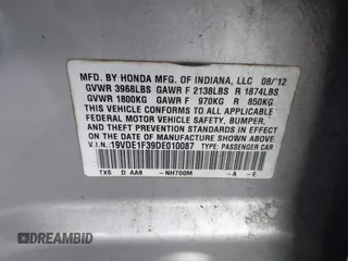 2013 Acura ILX with VIN 19VDE1F39DE010087, listed as a IAAI auction lot 41832973 with 214,137 mi miles. Bid and sale history available at carsss.com. Image 9.