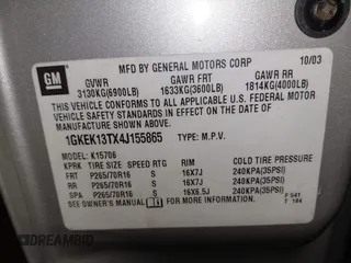 2004 GMC Yukon SLT with VIN 1GKEK13TX4J155865, listed as a IAAI auction lot 41758663 with 281,531 mi miles. Bid and sale history available at carsss.com. Image 9.