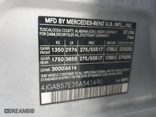 2005 Mercedes-Benz M-Class 3.7L with VIN 4JGAB57E35A541490, listed as a Copart auction lot 43761635 with 0 mi miles and Salvage Title. Bid and sale history available at carsss.com. Image 12.