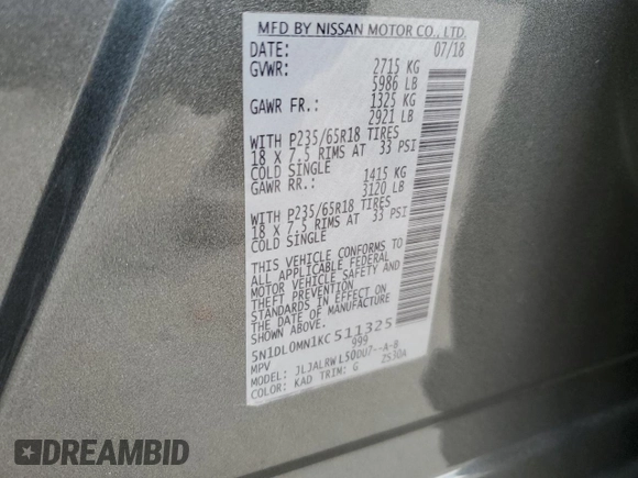 2019 Infiniti QX60 Luxe z VIN 5N1DL0MN1KC511325, wystawiony jako Copart lot #88319185 z przebiegiem 84 235 mil mil oraz Nie do naprawy • Non repairable. Historia ofert i sprzedaży dostępna na DreamBid. Obrazek 15.