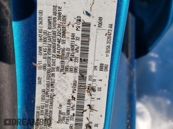 2012 Ford Fiesta SE z VIN 3FADP4EJ2CM139818, wystawiony jako Copart lot #87392534 z przebiegiem 162 756 mil mil oraz Szkoda całkowita • Salvage title. Historia ofert i sprzedaży dostępna na DreamBid. Obrazek 12.
