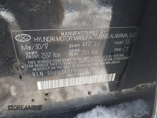 2017 Hyundai Sonata Sport with VIN 5NPE34AF8HH583245, listed as a IAAI auction lot 41841335 with 90,153 mi miles. Bid and sale history available at carsss.com. Image 9.