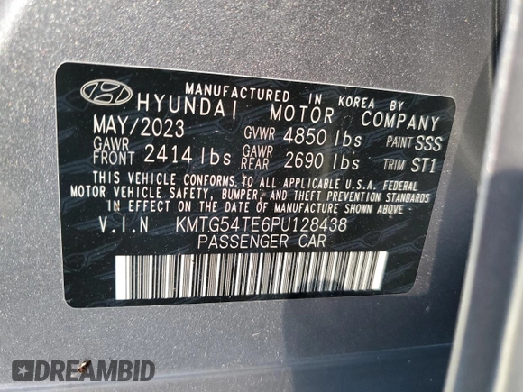 2023 Genesis G70 3.3T with VIN KMTG54TE6PU128438, listed as a Copart auction lot 74662524 with 0 mi miles and Non Repairable. Bid and sale history available at carsss.com. Image 13.