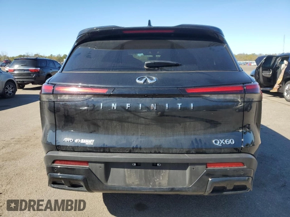 2025 Infiniti QX60 Luxe with VIN 5N1AL1FS0SC336139, listed as a Copart auction lot 47899355 with 3,100 mi miles and Salvage title. Bid and sale history available at DreamBid. Image 6.