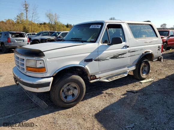 1995 Ford Bronco Custom with VIN 1FMEU15H1SLB05688, listed as a Copart auction lot 79738794 with 0 mi miles and Salvage Title. Bid and sale history available at carsss.com. Image 1.