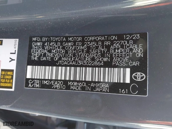 2024 Toyota Prius LE with VIN JTDACAAU3R3022864, listed as a IAAI auction lot 41380125 with 2,099 mi miles. Bid and sale history available at carsss.com. Image 9.