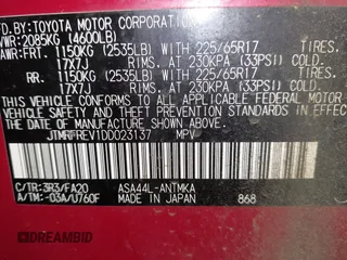 2013 Toyota RAV4 XLE with VIN JTMRFREV1DD023137, listed as a IAAI auction lot 42548440 with 118,067 mi miles and . Bid and sale history available at DreamBid. Image 9.