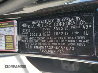 2017 Kia Rio LX with VIN KNADM4A38H6054870, listed as a Copart auction lot 61201624 with 94,540 mi miles and Non Repairable. Bid and sale history available at carsss.com. Image 12.