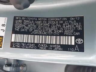 2012 Toyota Prius One z VIN JTDKN3DU8C1571310, wystawiony jako IAAI lot #42367665 z przebiegiem 152 920 mil mil oraz . Historia ofert i sprzedaży dostępna na DreamBid. Obrazek 9.