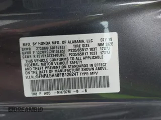 2015 Honda Odyssey EX with VIN 5FNRL5H48FB126247, listed as a IAAI auction lot 42836412 with 54,548 mi miles and . Bid and sale history available at DreamBid. Image 9.