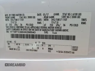 2017 Ford F-150 XL z VIN 1FTMF1C85HKD95543, wystawiony jako Copart lot #58198285 z przebiegiem 114 579 mil mil oraz Szkoda całkowita • Salvage title. Historia ofert i sprzedaży dostępna na DreamBid. Obrazek 12.