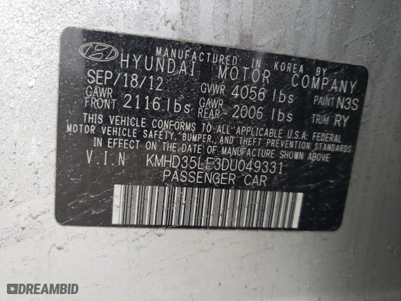 2013 Hyundai Elantra GT with VIN KMHD35LE3DU049331, listed as a Copart auction lot 45654975 with 182,064 mi miles and Salvage Title. Bid and sale history available at carsss.com. Image 13.