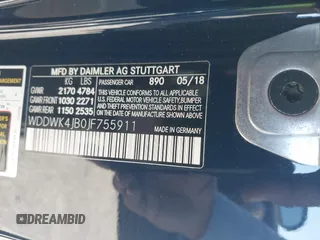 2018 Mercedes-Benz C 300 with VIN WDDWK4JB0JF755911, listed as a IAAI auction lot 40919727 with 54,376 mi miles and . Bid and sale history available at DreamBid. Image 9.