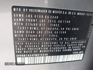 2023 Volkswagen Tiguan S with VIN 3VVRB7AX4PM015440, listed as a IAAI auction lot 42132705 with 37,482 mi miles and . Bid and sale history available at DreamBid. Image 9.
