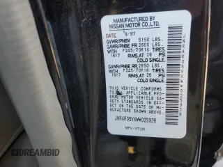 1998 Infiniti QX4 with VIN JNRAR05YXWW025938, listed as a Copart auction lot 49781395 with 111,967 mi miles and Salvage Title. Bid and sale history available at DreamBid. Image 14.