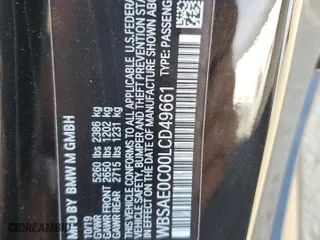 2020 BMW M8 with VIN WBSAE0C00LCD49661, listed as a Copart auction lot 49926535 with 33,098 mi miles and Salvage Title. Bid and sale history available at carsss.com. Image 12.