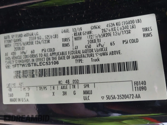 2020 Ford F-250 XL z VIN 1FT7W2BT8LEC53106, wystawiony jako IAAI lot #42106377 z przebiegiem 160 673 mil mil oraz . Historia ofert i sprzedaży dostępna na DreamBid. Obrazek 9.