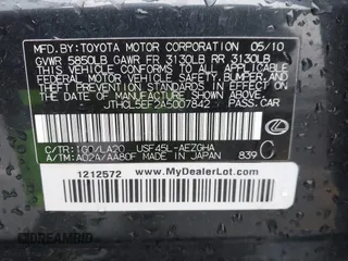 2010 Lexus LS 460 z VIN JTHCL5EF2A5007842, wystawiony jako IAAI lot #41762378 z przebiegiem 102 284 mil mil oraz . Historia ofert i sprzedaży dostępna na DreamBid. Obrazek 9.