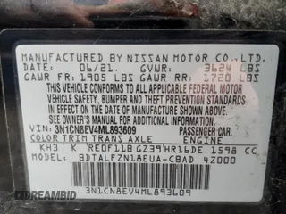 2021 Nissan Versa SV with VIN 3N1CN8EV4ML893609, listed as a Copart auction lot 49766855 with 90,371 mi miles and Clean Title. Bid and sale history available at carsss.com. Image 12.
