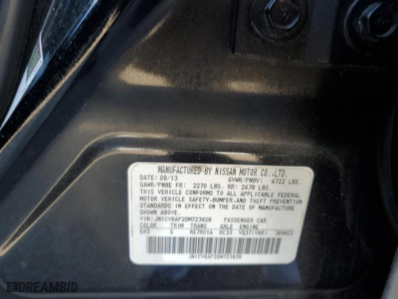 2013 Infiniti G37 Sedan Journey with VIN JN1CV6AP2DM723928, listed as a Copart auction lot 79648414 with NaN miles and Salvage Title. Bid and sale history available at carsss.com. Image 12.