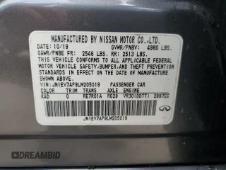 2020 Infiniti Q50 Pure with VIN JN1EV7AP9LM205019, listed as a Copart auction lot 51113905 with 56,243 mi miles and Salvage Title. Bid and sale history available at carsss.com. Image 12.