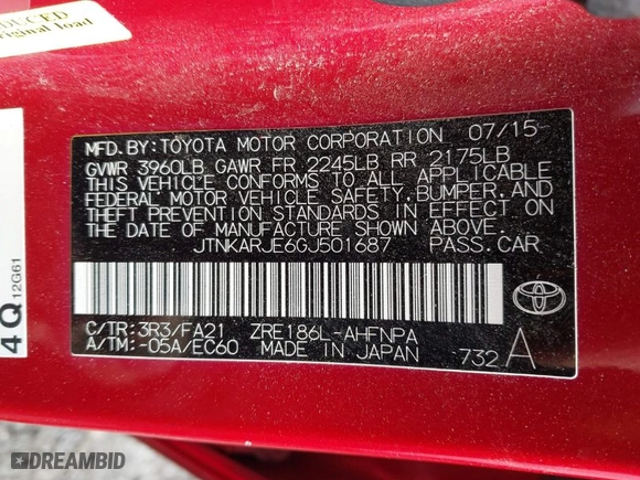 2016 Scion iM with VIN JTNKARJE6GJ501687, listed as a IAAI auction lot 41570061 with 89,205 mi miles. Bid and sale history available at carsss.com. Image 9.