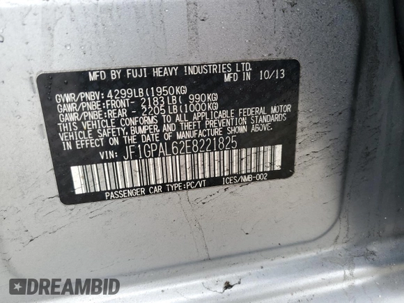 2014 Subaru Impreza Wagon 2.0i Sport Premium with VIN JF1GPAL62E8221825, listed as a Copart auction lot 54155685 with Not Provided miles and Clean Title. Bid and sale history available at carsss.com. Image 13.