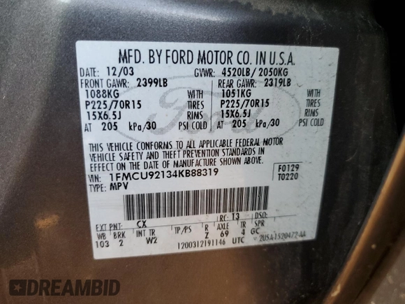2004 Ford Escape XLS with VIN 1FMCU92134KB88319, listed as a Copart auction lot 84243494 with 158,052 mi miles and Salvage Title. Bid and sale history available at DreamBid. Image 15.