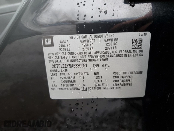 2010 GMC Terrain SLE-2 с VIN 2CTFLEEY5A6389051, выставлен на аукционе Copart как лот 51975085 с пробегом 130 590 миль миль и Списание • Salvage title. История ставок и продаж доступна на DreamBid. Изображение 13.