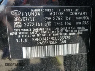 2012 Hyundai Elantra Limited с VIN KMHDH4AE8CU386929, выставлен на аукционе Copart как лот 58953575 с пробегом 139 348 миль миль и Списание • Salvage title. История ставок и продаж доступна на DreamBid. Изображение 12.