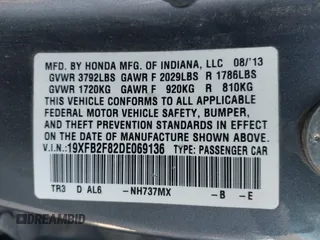 2013 Honda Civic EX with VIN 19XFB2F82DE069136, listed as a IAAI auction lot 42020405 with 181,300 mi miles and . Bid and sale history available at DreamBid. Image 9.