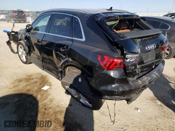 2020 Audi Q3 S line Premium with VIN WA1DECF3XL1125215, listed as a Copart auction lot 70664702 with 33,046 mi miles. Bid and sale history available at carsss.com. Image 2.