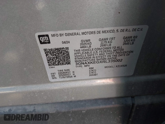 2024 Chevrolet Equinox LT z VIN 3GNAXKEGXRL335002, wystawiony jako IAAI lot #42463640 z przebiegiem 25 682 mil mil oraz . Historia ofert i sprzedaży dostępna na DreamBid. Obrazek 9.