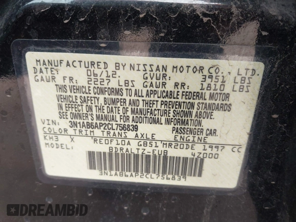 2012 Nissan Sentra SL z VIN 3N1AB6AP2CL756839, wystawiony jako IAAI lot #41462120 z przebiegiem 174 905 mil mil oraz . Historia ofert i sprzedaży dostępna na DreamBid. Obrazek 9.