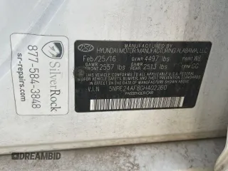 2016 Hyundai Sonata SE with VIN 5NPE24AF8GH402260, listed as a Copart auction lot 43234825 with 218,272 mi miles and Clean Title. Bid and sale history available at carsss.com. Image 10.