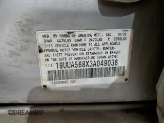 2003 Acura TL Type S with VIN 19UUA568X3A049036, listed as a Copart auction lot 45849755 with 249,044 mi miles and Non Repairable. Bid and sale history available at carsss.com. Image 14.