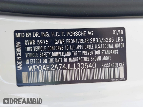 2018 Porsche Panamera 4 E-Hybrid with VIN WP0AE2A74JL130540, listed as a IAAI auction lot 42078444 with 65,981 mi miles and . Bid and sale history available at DreamBid. Image 9.