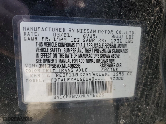 2021 Nissan Kicks S with VIN 3N1CP5BVXML496225, listed as a Copart auction lot 46802765 with 43,885 mi miles and Salvage Title. Bid and sale history available at carsss.com. Image 15.