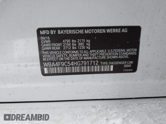 2017 BMW 4 Series 430i xDrive z VIN WBA4F9C54HG791712, wystawiony jako IAAI lot #41554381 z przebiegiem 106 013 mil mil oraz . Historia ofert i sprzedaży dostępna na DreamBid. Obrazek 9.