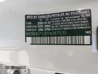 2000 Mercedes-Benz S 320/430/500 z VIN WDBNG75JXYA087535, wystawiony jako IAAI lot #42110848 z przebiegiem 178 057 mil mil oraz . Historia ofert i sprzedaży dostępna na DreamBid. Obrazek 9.