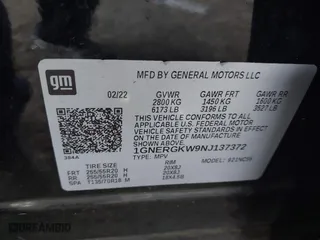 2022 Chevrolet Traverse LT Cloth with VIN 1GNERGKW9NJ137372, listed as a IAAI auction lot 41467053 with 69,706 mi miles. Bid and sale history available at carsss.com. Image 9.
