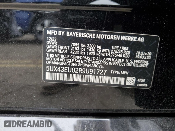 2024 BMW X5 xDrive50e with VIN 5UX43EU02R9U91727, listed as a Copart auction lot 64155574 with 7,050 mi miles and Salvage Title. Bid and sale history available at carsss.com. Image 14.