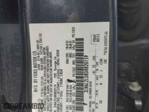 2013 Lincoln MKZ Hybrid z VIN 3LN6L2LU8DR820159, wystawiony jako Copart lot #56023835 z przebiegiem 130 422 mil mil oraz Szkoda całkowita • Salvage title. Historia ofert i sprzedaży dostępna na DreamBid. Obrazek 12.