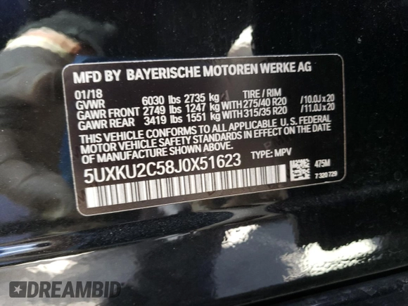 2018 BMW X6 xDrive35i with VIN 5UXKU2C58J0X51623, listed as a Copart auction lot 42808013 with 52,708 mi miles. Bid and sale history available at carsss.com. Image 13.