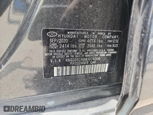 2021 Genesis G70 2.0T with VIN KMTG34LA8MU074008, listed as a Copart auction lot 62692345 with 33,204 mi miles and Salvage title. Bid and sale history available at DreamBid. Image 12.